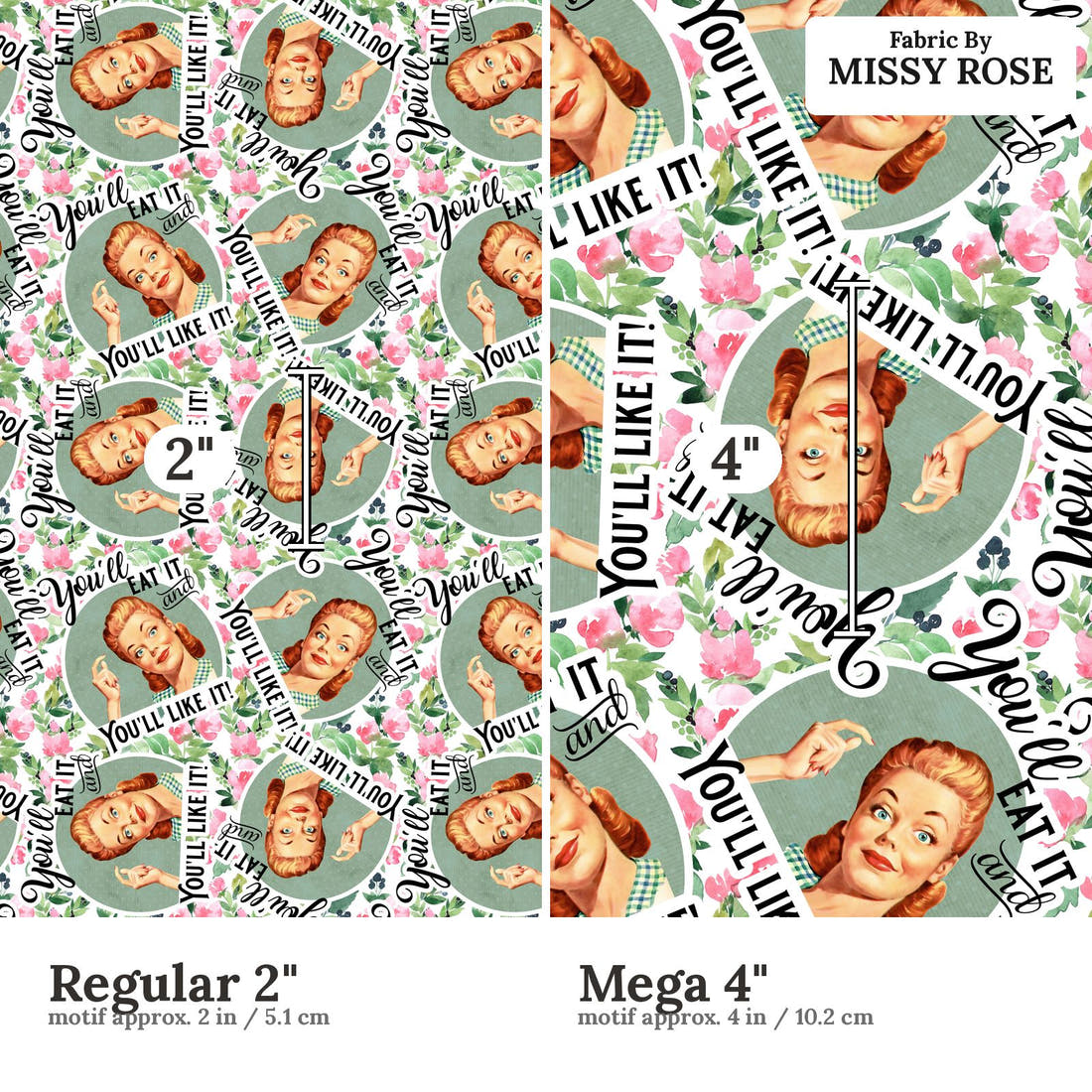 Profanity Fabric 279 Regular 2 inch vs Mega 4 inch print scale side by side | Fabric by Missy Rose