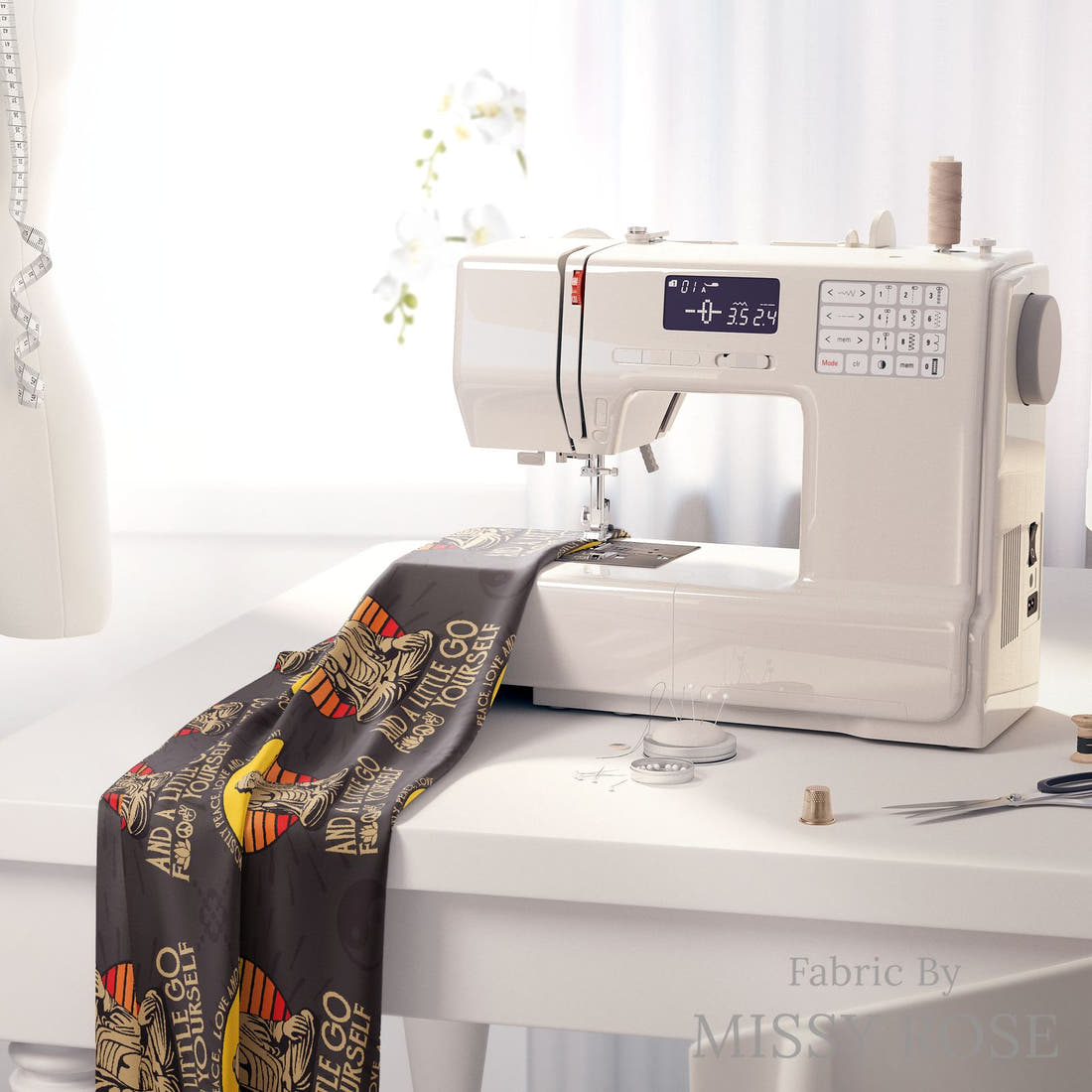 Profanity Fabric 28 on a sewing machine - premium fabric for sewing projects | Fabric by Missy Rose