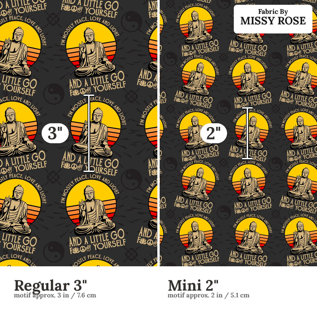 Profanity Fabric 28 Regular 3 inch vs Mini 2 inch print scale side by side | Fabric by Missy Rose