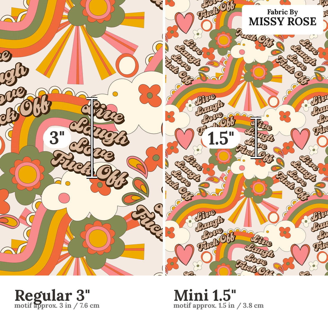 Profanity Fabric 281 Regular 3 inch vs Mini 1.5 inch print scale side by side | Fabric by Missy Rose