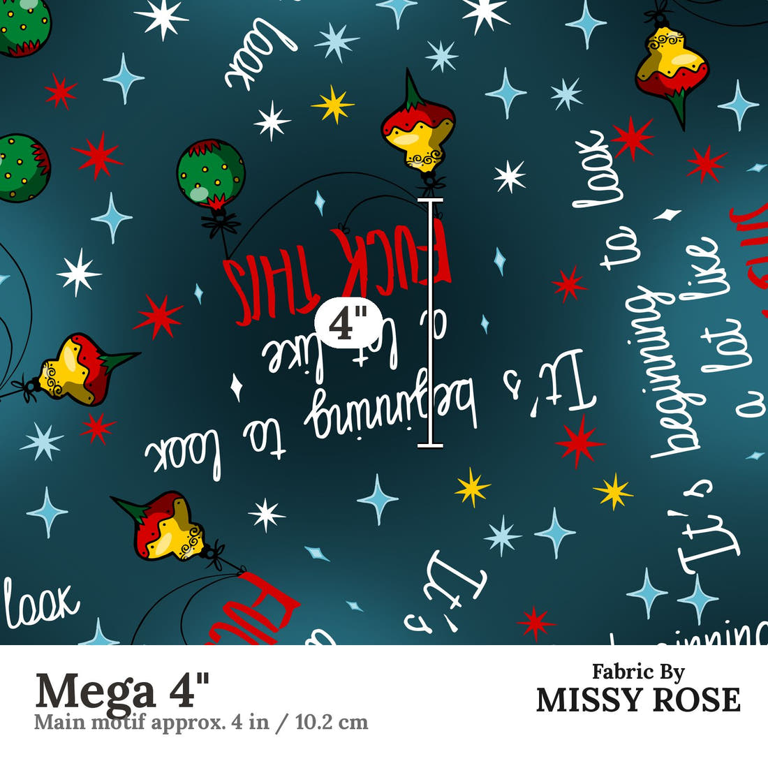 Profanity Fabric 282 Mega 4 inch print scale guide | Fabric by Missy Rose