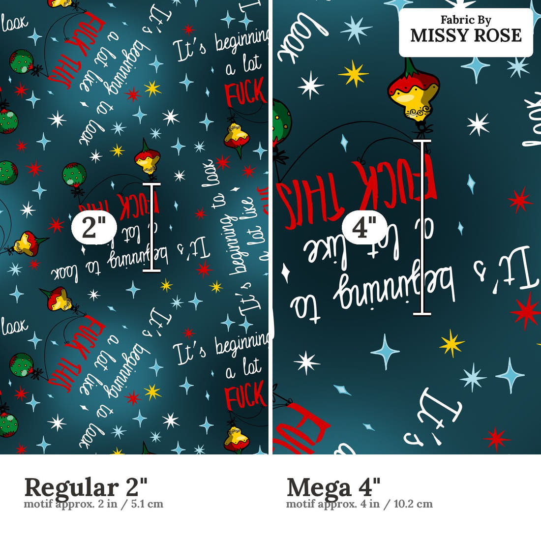 Profanity Fabric 282 Regular 2 inch vs Mega 4 inch print scale side by side | Fabric by Missy Rose
