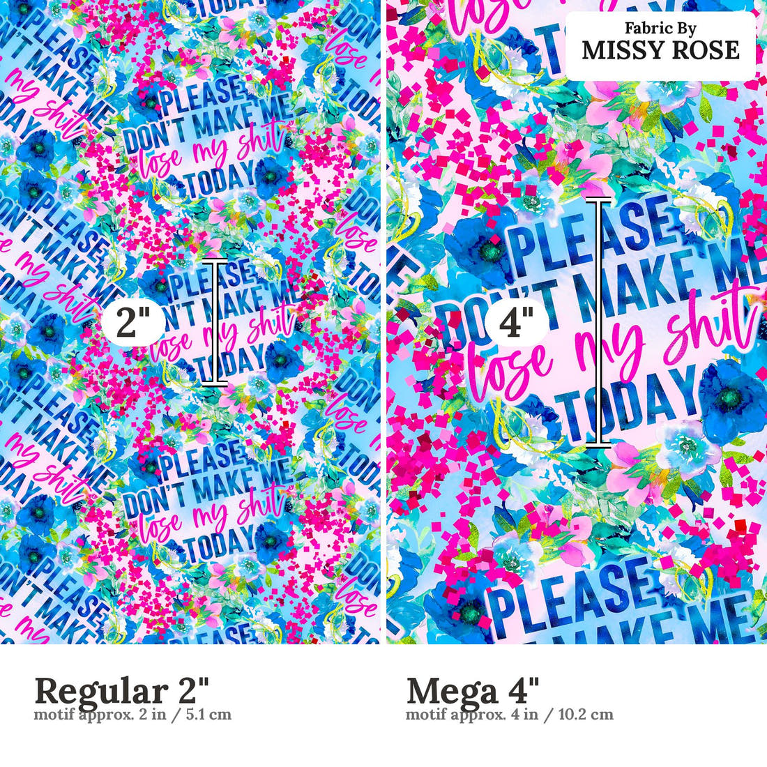 Profanity Fabric 283 Regular 2 inch vs Mega 4 inch print scale side by side | Fabric by Missy Rose
