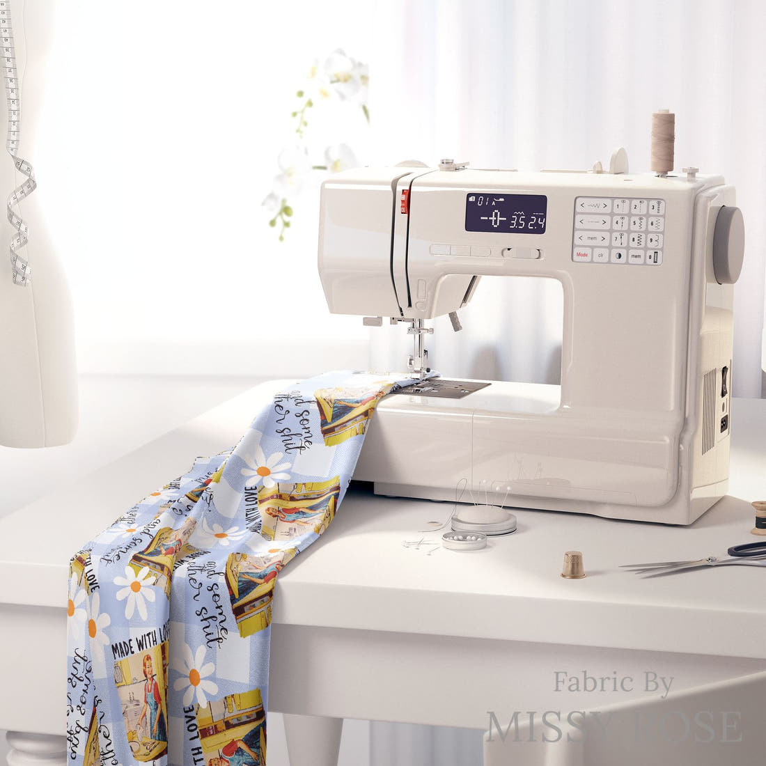 Profanity Fabric 285 on a sewing machine - premium fabric for sewing projects | Fabric by Missy Rose