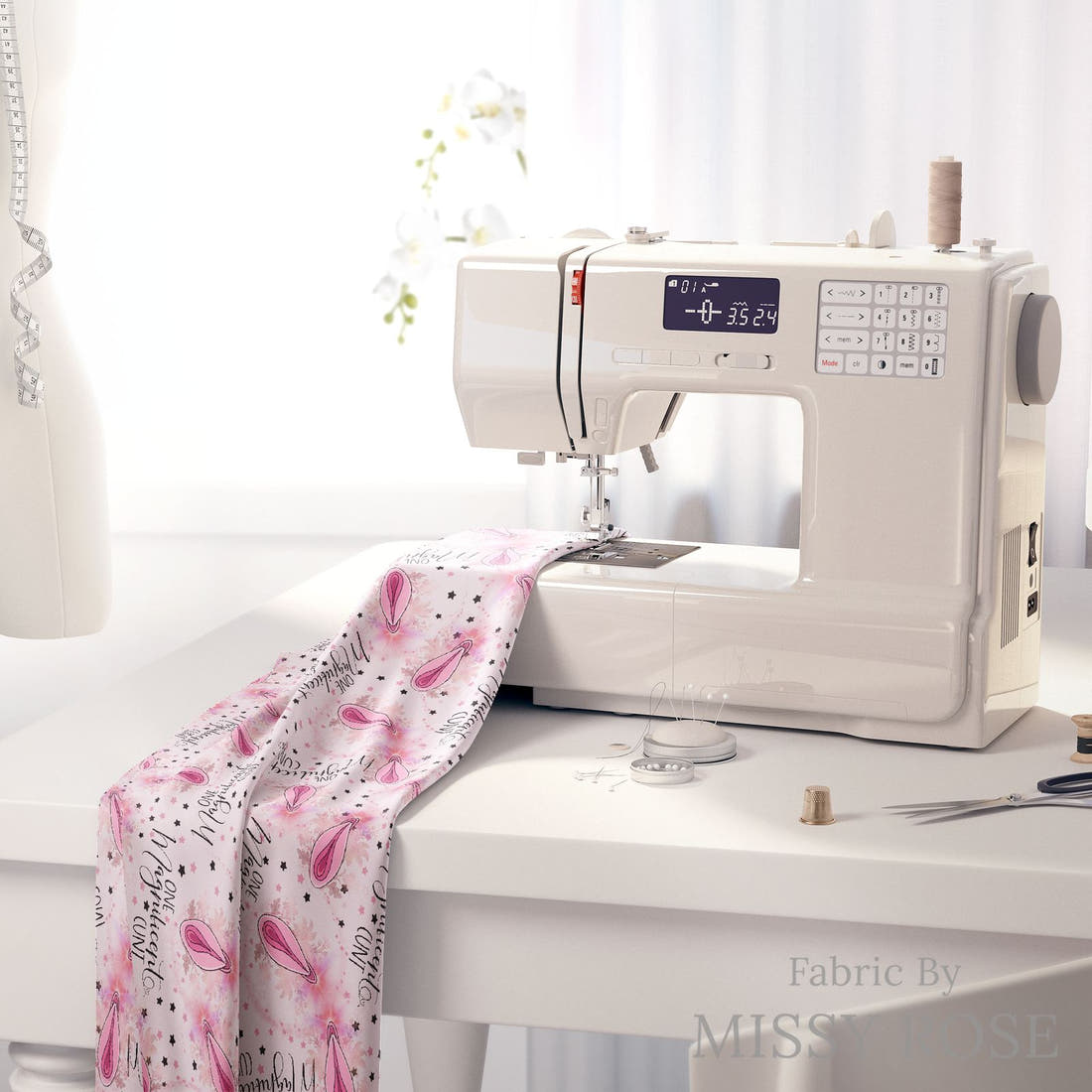 Profanity Fabric 286 on a sewing machine - premium fabric for sewing projects | Fabric by Missy Rose