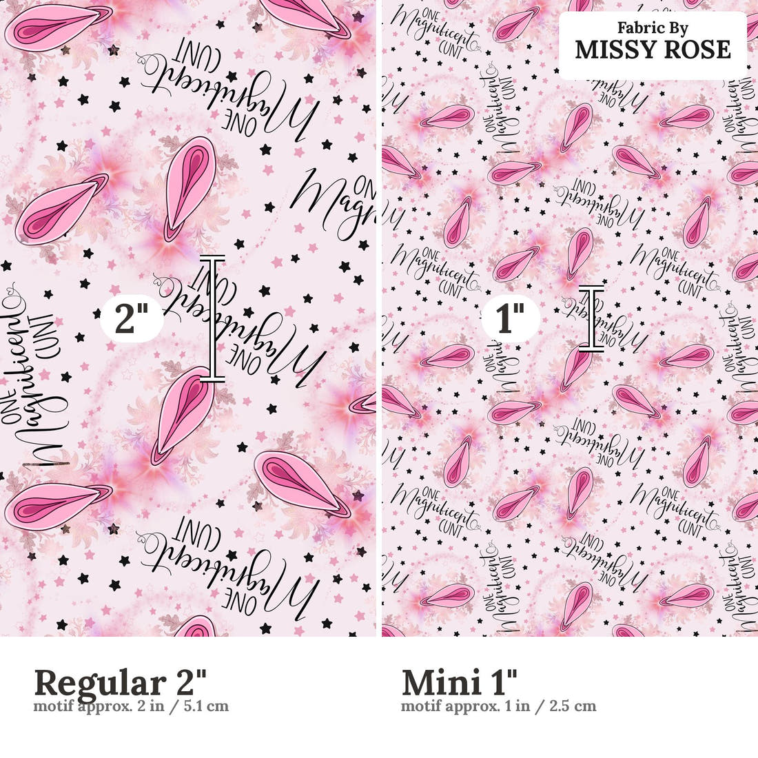 Profanity Fabric 286 Regular 2 inch vs Mini 1 inch print scale side by side | Fabric by Missy Rose