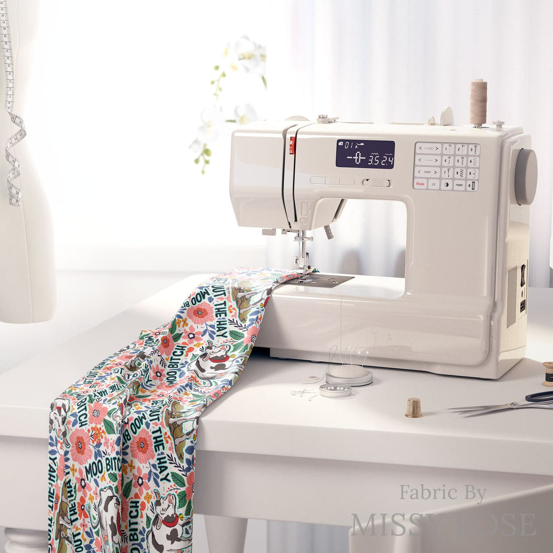 Profanity Fabric 288 on a sewing machine - premium fabric for sewing projects | Fabric by Missy Rose
