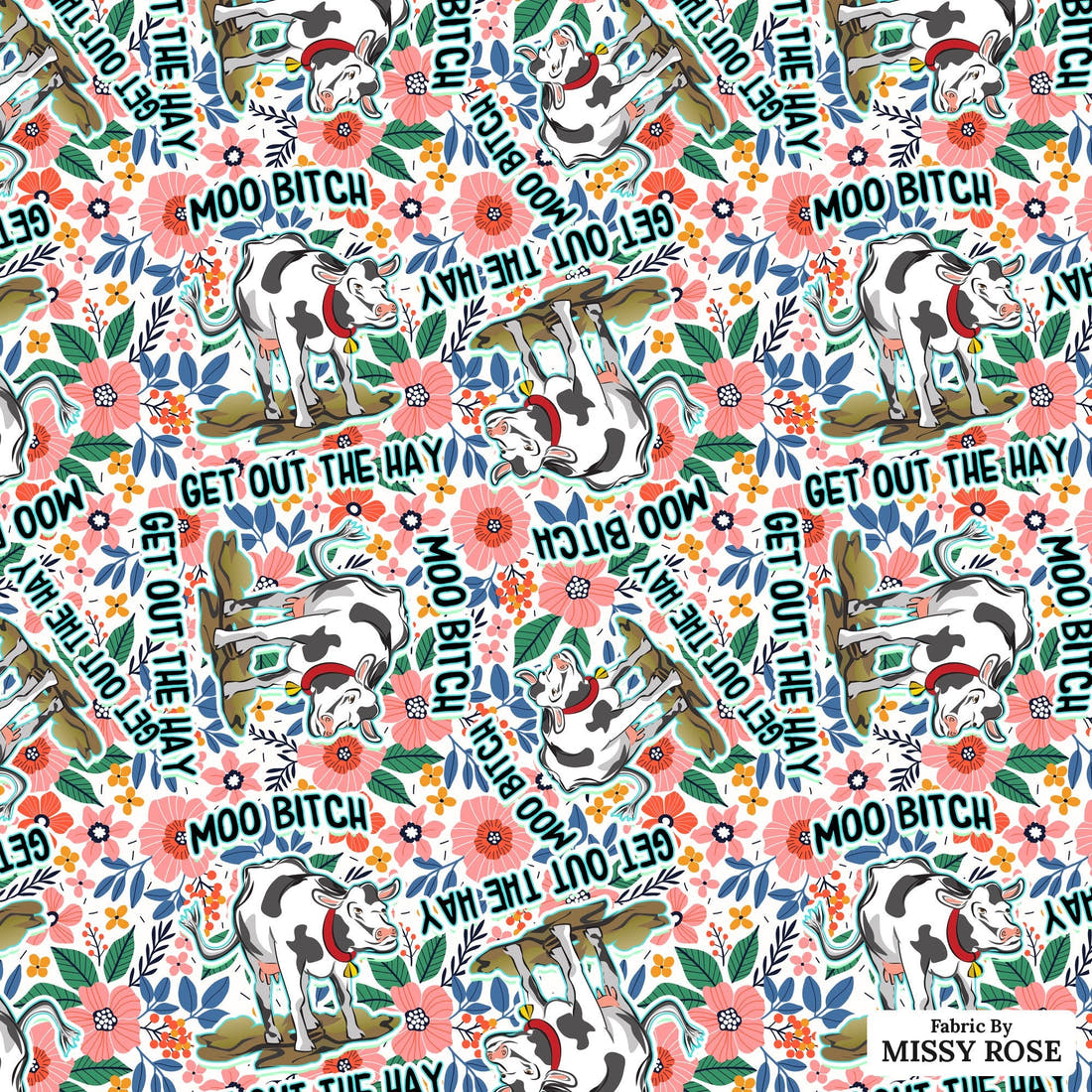 Profanity Fabric 288 - flat view of the print, zoom in for detail | Fabric by Missy Rose