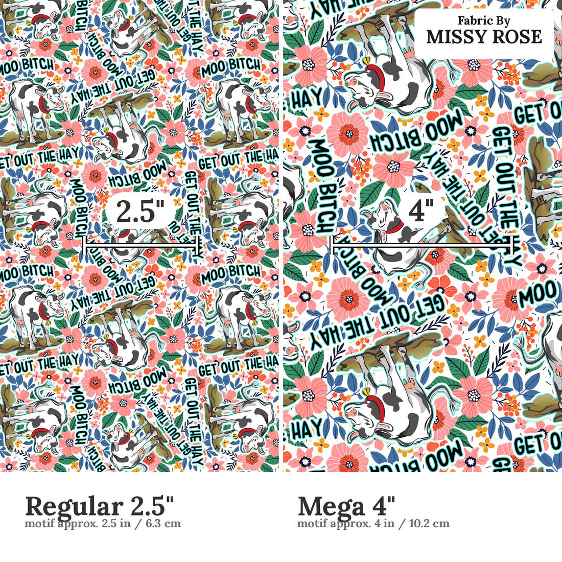 Profanity Fabric 288 Regular 2.5 inch vs Mega 4 inch print scale side by side | Fabric by Missy Rose