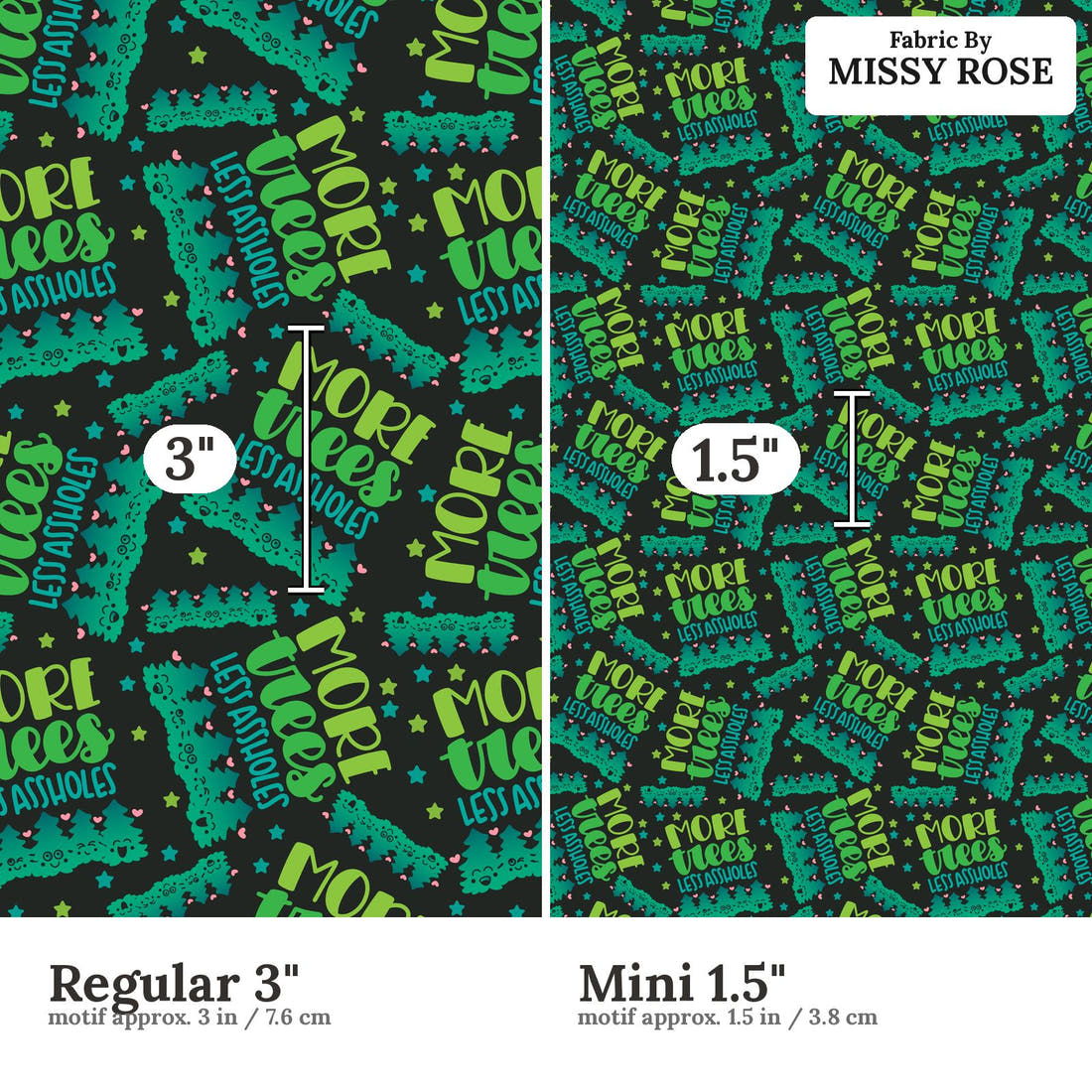 Profanity Fabric 289 Regular 3 inch vs Mini 1.5 inch print scale side by side | Fabric by Missy Rose