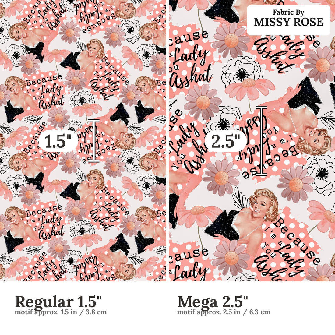 Profanity Fabric 29 Regular 1.5 inch vs Mega 2.5 inch print scale side by side | Fabric by Missy Rose