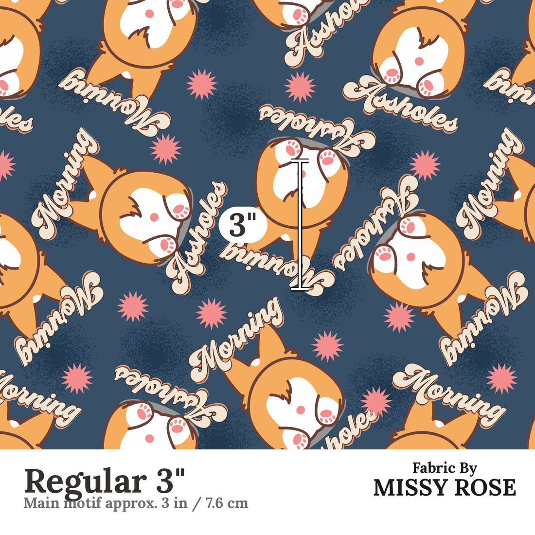Profanity Fabric 290 Regular 3 inch print scale guide | Fabric by Missy Rose