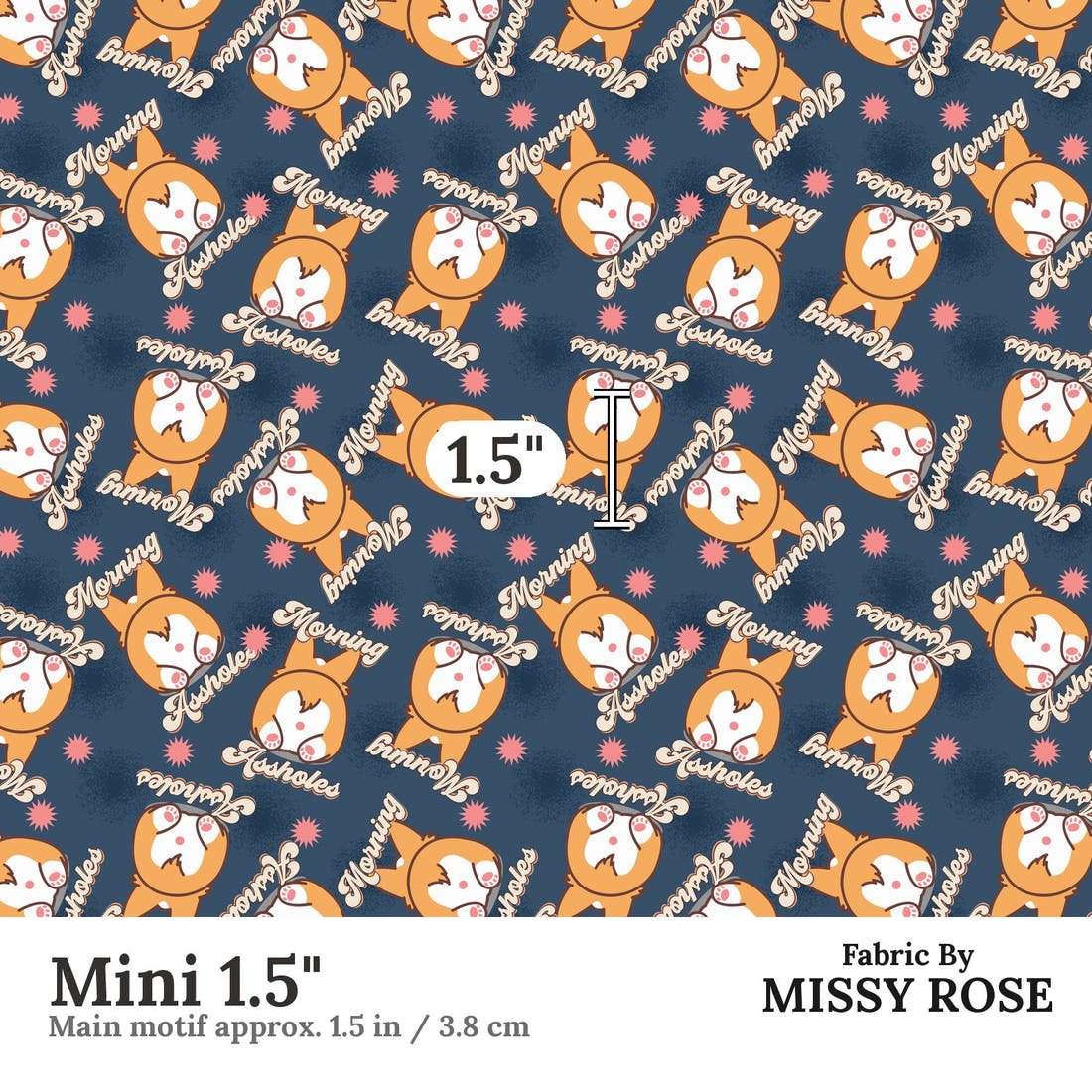 Profanity Fabric 290 Mini 1.5 inch print scale guide | Fabric by Missy Rose