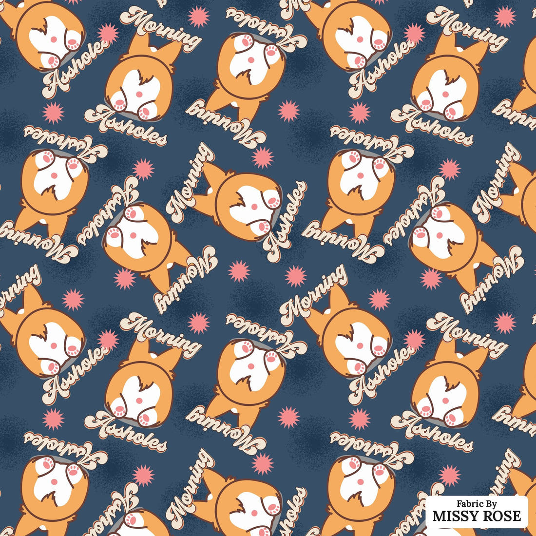 Profanity Fabric 290 - flat view of the print, zoom in for detail | Fabric by Missy Rose