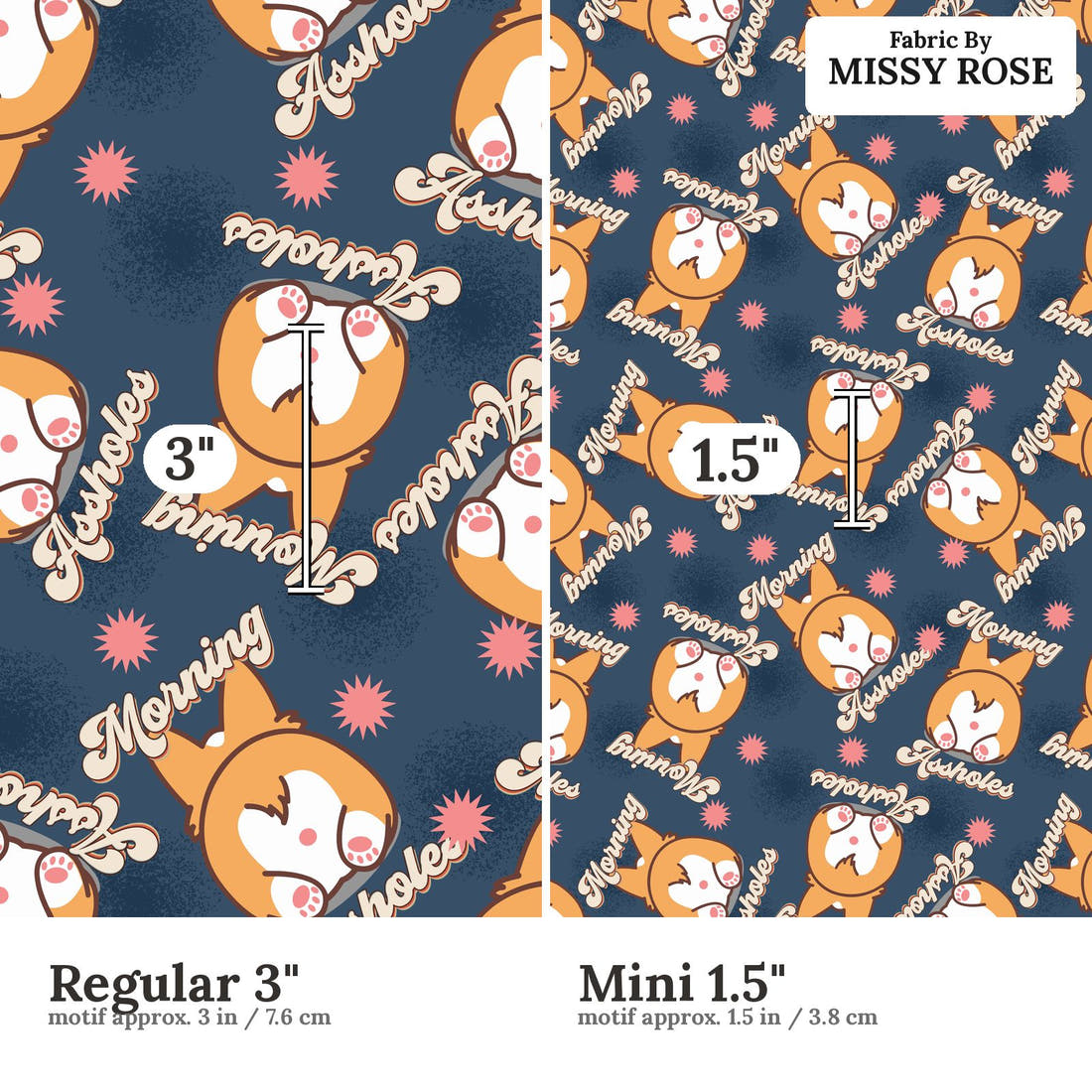 Profanity Fabric 290 Regular 3 inch vs Mini 1.5 inch print scale side by side | Fabric by Missy Rose