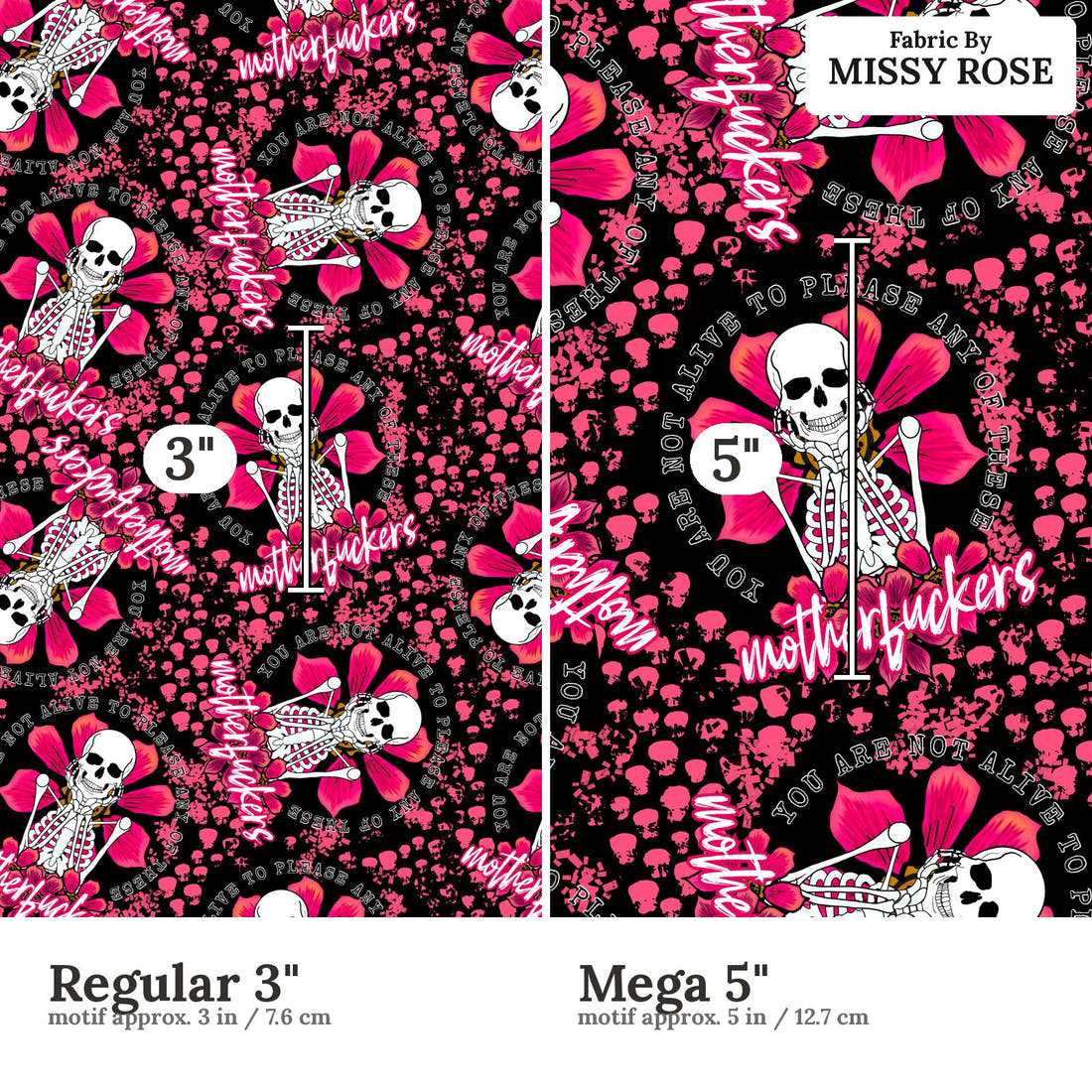 Profanity Fabric 291 Regular 3 inch vs Mega 5 inch print scale side by side | Fabric by Missy Rose