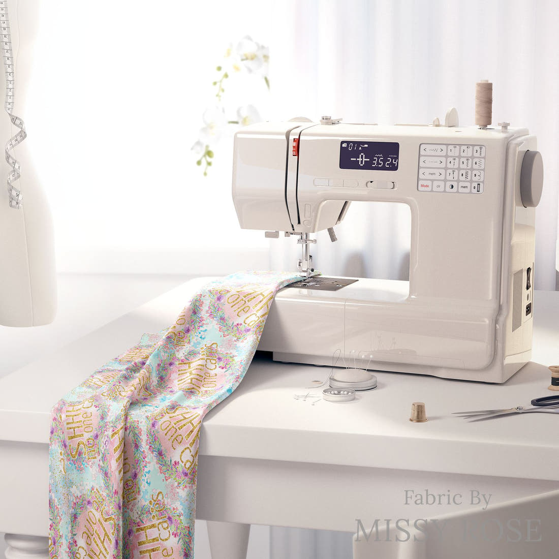Profanity Fabric 292 on a sewing machine - premium fabric for sewing projects | Fabric by Missy Rose