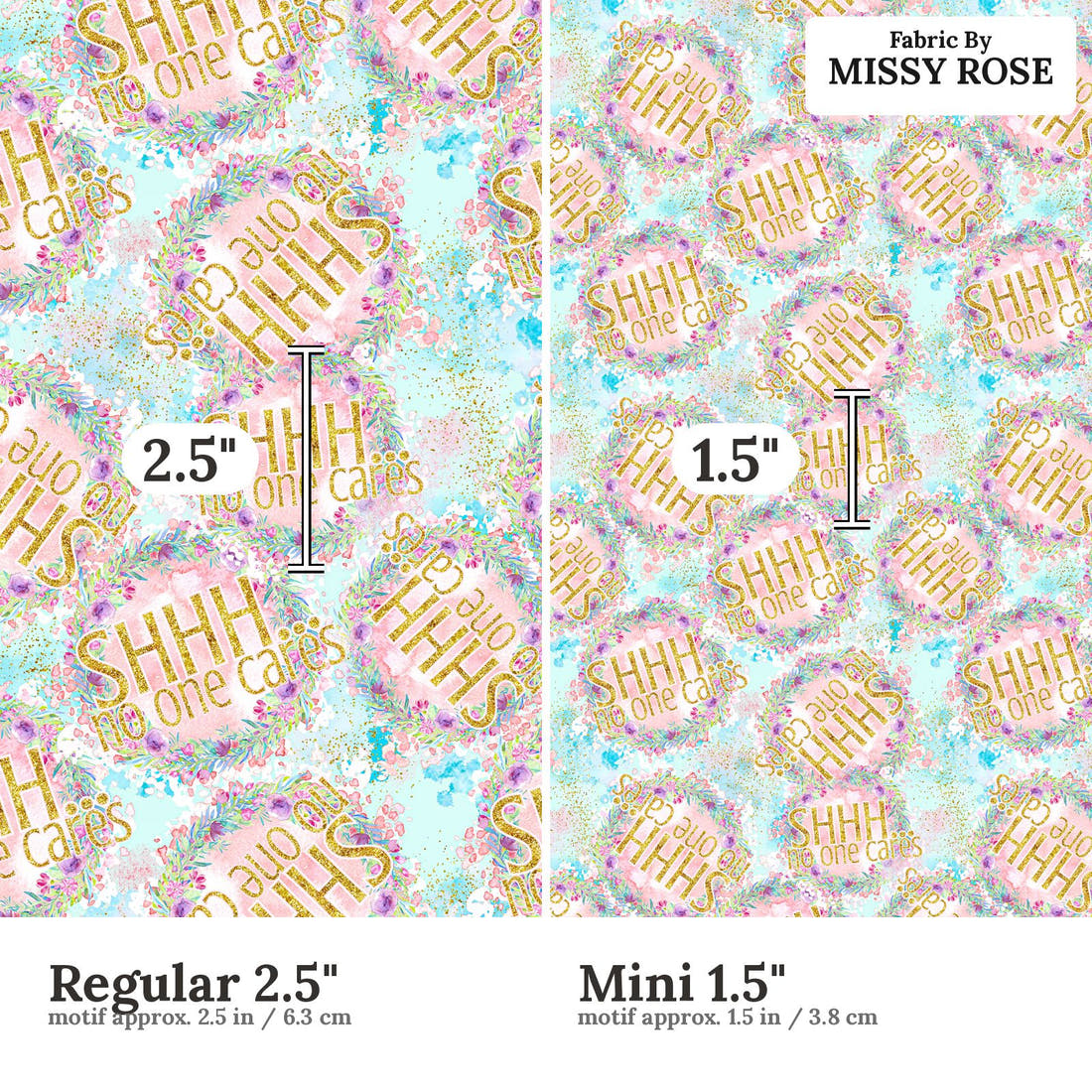 Profanity Fabric 292 Regular 2.5 inch vs Mini 1.5 inch print scale side by side | Fabric by Missy Rose