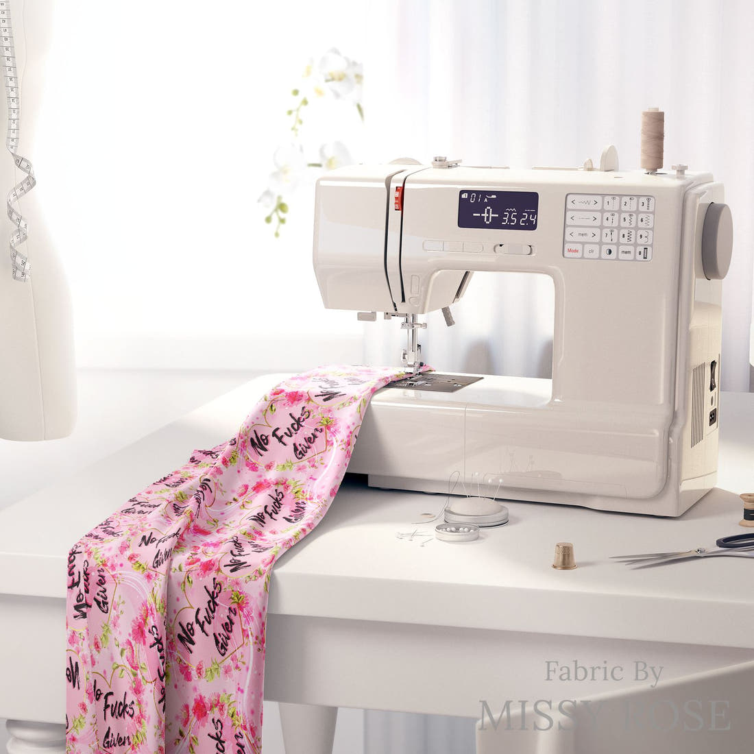 Profanity Fabric 294 on a sewing machine - premium fabric for sewing projects | Fabric by Missy Rose
