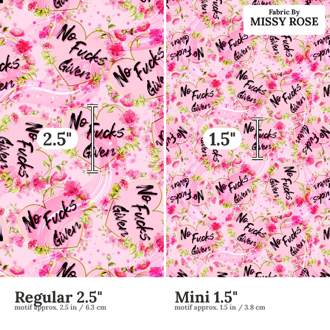 Profanity Fabric 294 Regular 2.5 inch vs Mini 1.5 inch print scale side by side | Fabric by Missy Rose