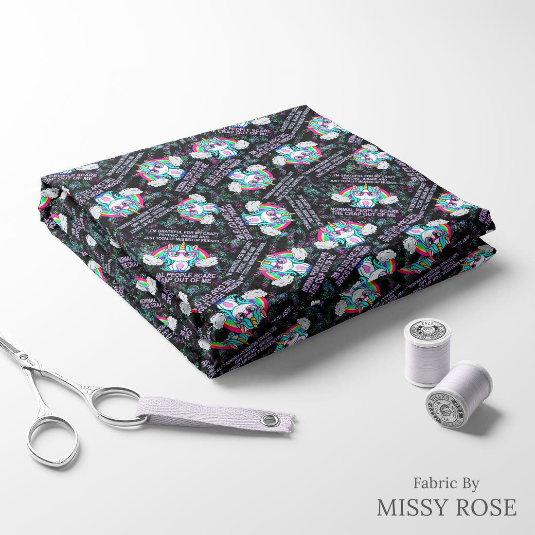 Profanity Fabric 295 folded fabric stack with matching thread - pre-order fabric Australia | Fabric by Missy Rose