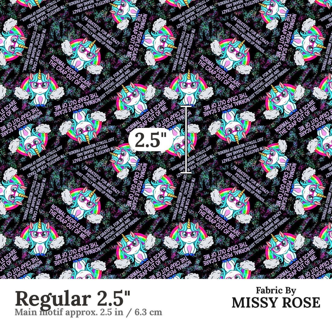 Profanity Fabric 295 Regular 2.5 inch print scale guide | Fabric by Missy Rose