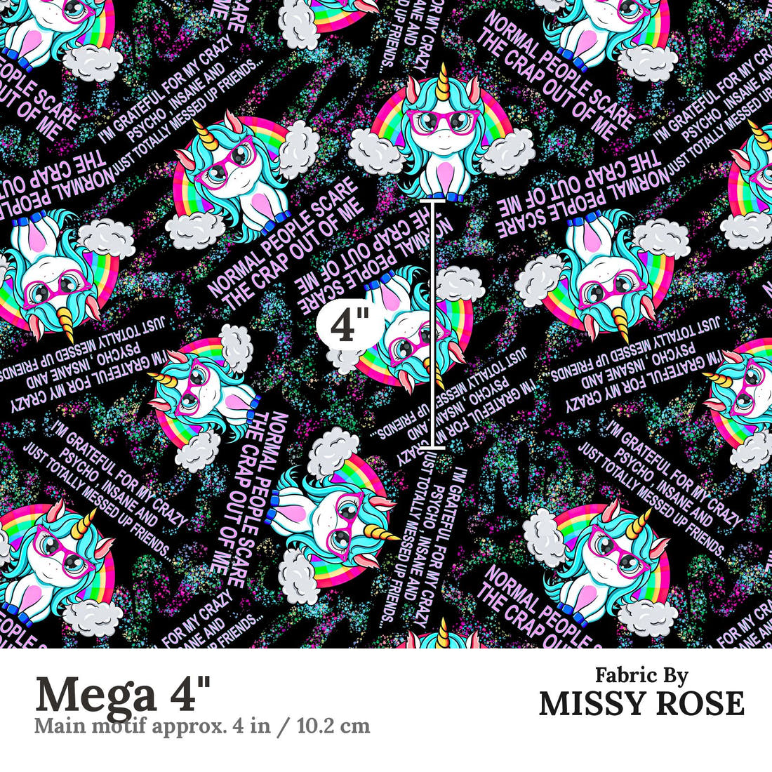 Profanity Fabric 295 Mega 4 inch print scale guide | Fabric by Missy Rose