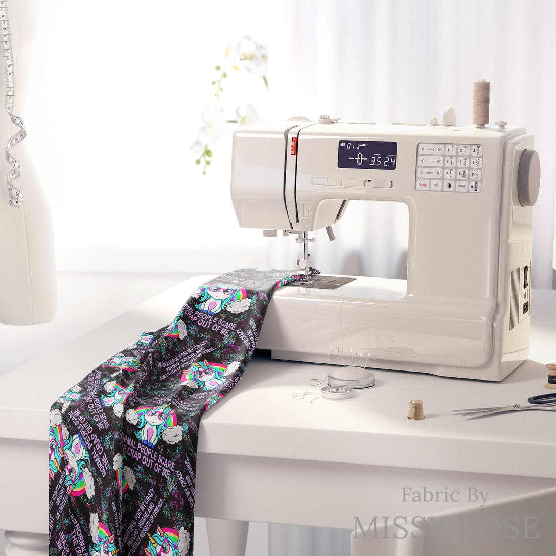 Profanity Fabric 295 on a sewing machine - premium fabric for sewing projects | Fabric by Missy Rose