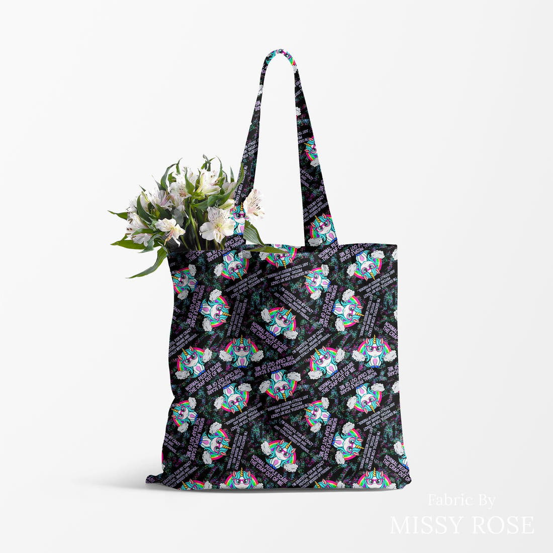 Profanity Fabric 295 made up as a tote bag - see how the print looks made up | Fabric by Missy Rose