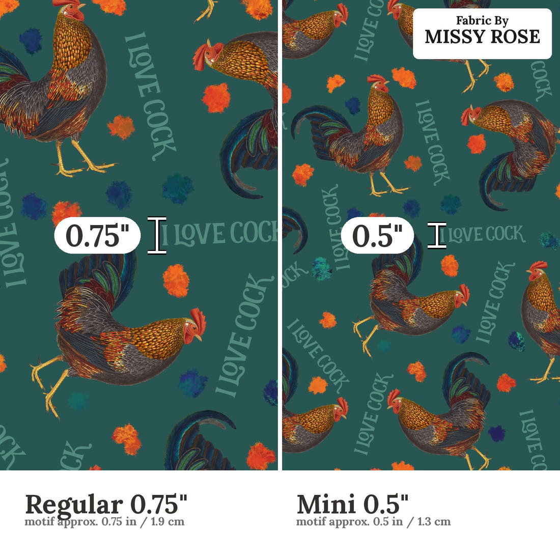 Profanity Fabric 296 Regular 0.75 inch vs Mini 0.5 inch print scale side by side | Fabric by Missy Rose