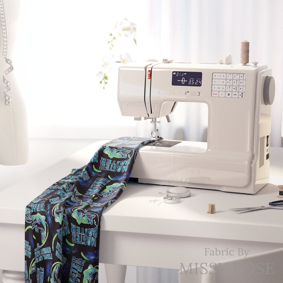 Profanity Fabric 297 on a sewing machine - premium fabric for sewing projects | Fabric by Missy Rose