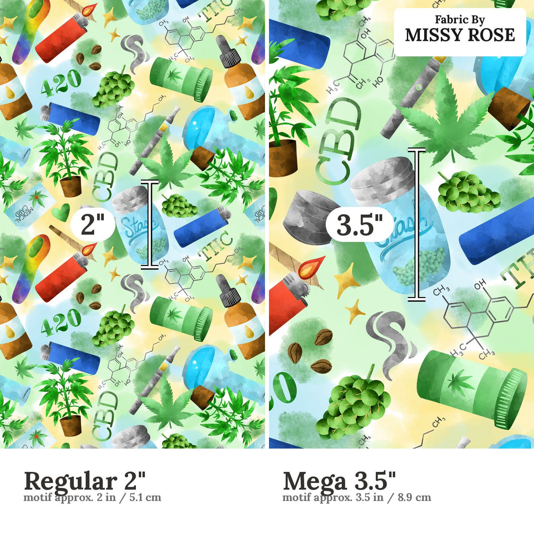 Profanity Fabric 298 Regular 2 inch vs Mega 3.5 inch print scale side by side | Fabric by Missy Rose