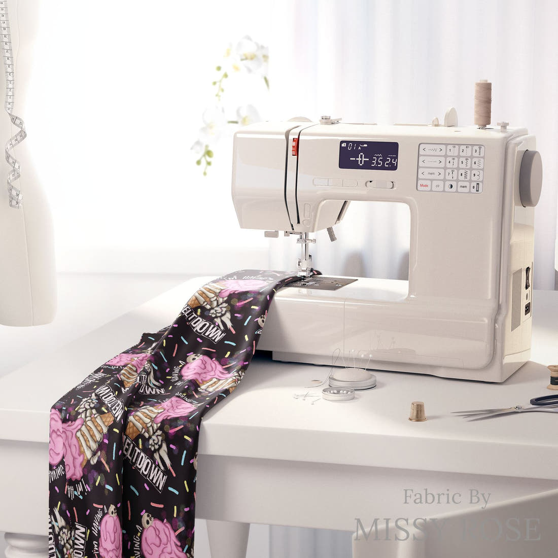 Profanity Fabric 299 on a sewing machine - premium fabric for sewing projects | Fabric by Missy Rose