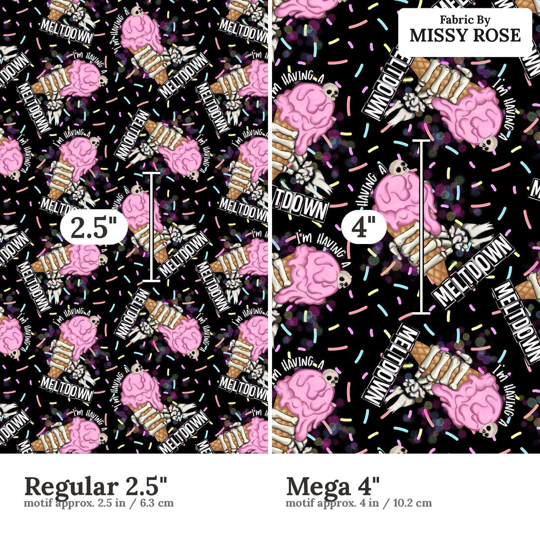 Profanity Fabric 299 Regular 2.5 inch vs Mega 4 inch print scale side by side | Fabric by Missy Rose