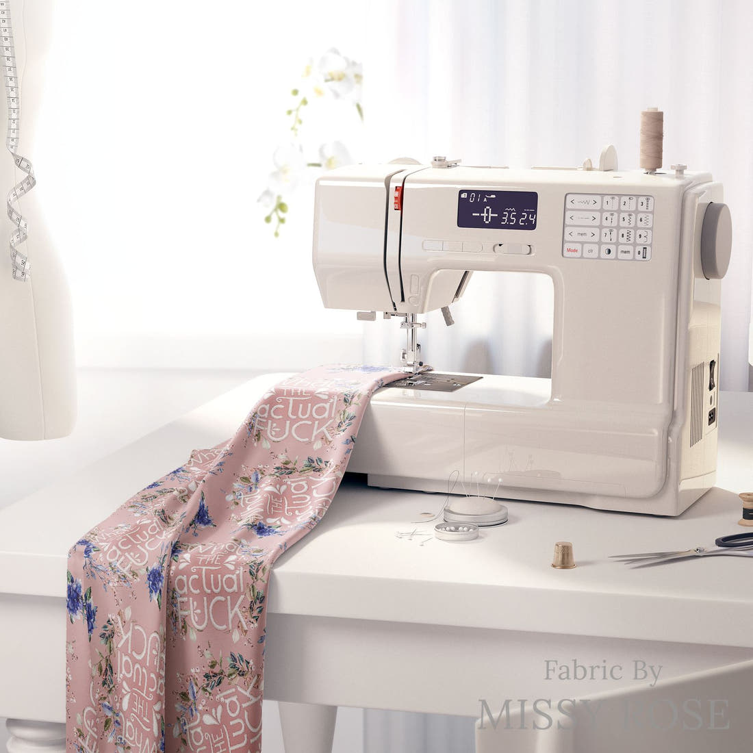 Profanity Fabric 03 on a sewing machine - premium fabric for sewing projects | Fabric by Missy Rose