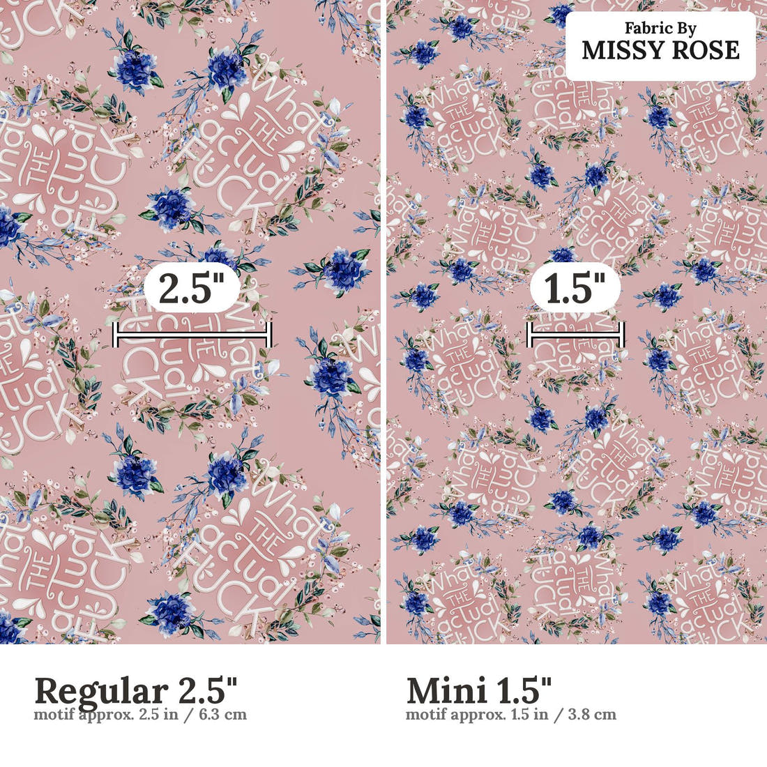 Profanity Fabric 03 Regular 2.5 inch vs Mini 1.5 inch print scale side by side | Fabric by Missy Rose