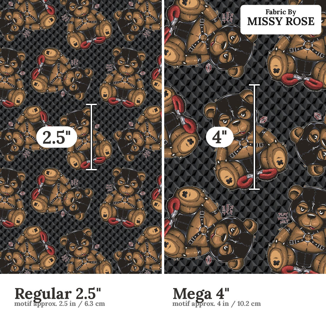 Profanity Fabric 300 Regular 2.5 inch vs Mega 4 inch print scale side by side | Fabric by Missy Rose