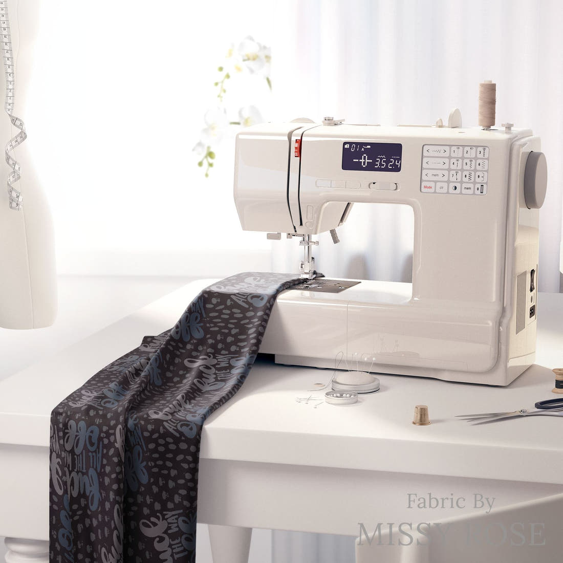 Profanity Fabric 301 on a sewing machine - premium fabric for sewing projects | Fabric by Missy Rose