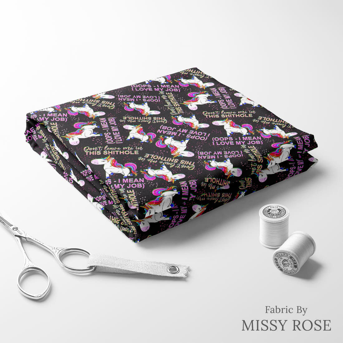 Profanity Fabric 303 folded fabric stack with matching thread - pre-order fabric Australia | Fabric by Missy Rose