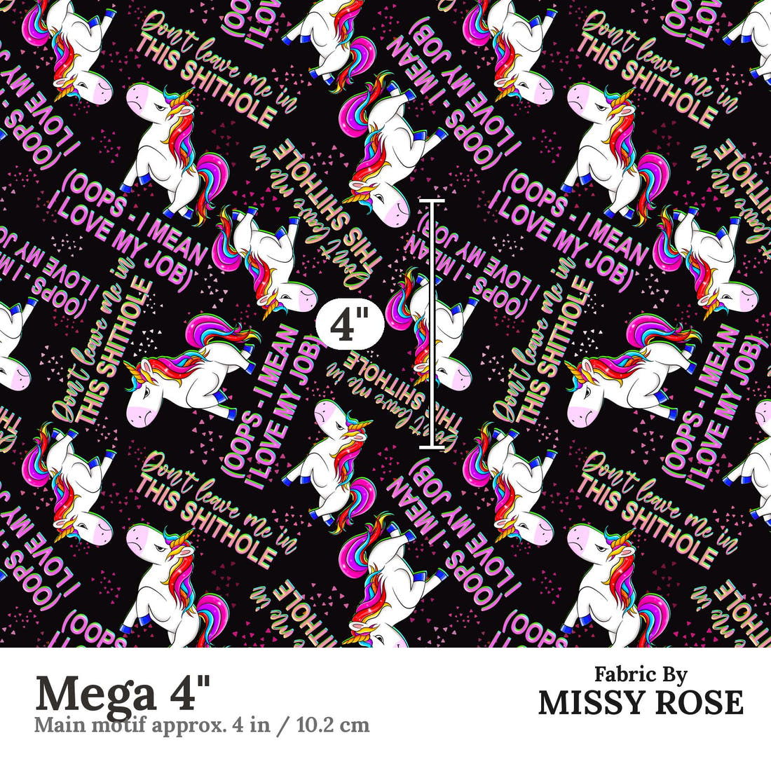Profanity Fabric 303 Mega 4 inch print scale guide | Fabric by Missy Rose