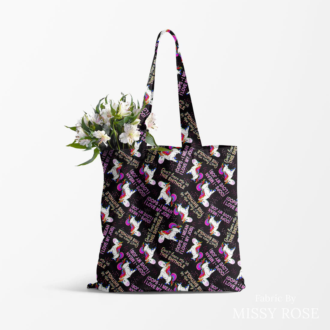 Profanity Fabric 303 made up as a tote bag - see how the print looks made up | Fabric by Missy Rose