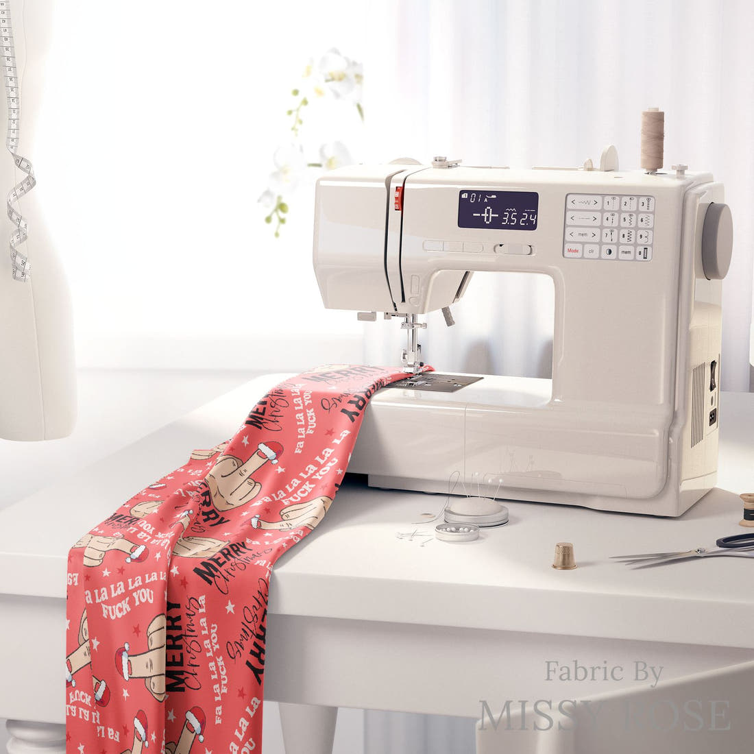 Profanity Fabric 306 on a sewing machine - premium fabric for sewing projects | Fabric by Missy Rose