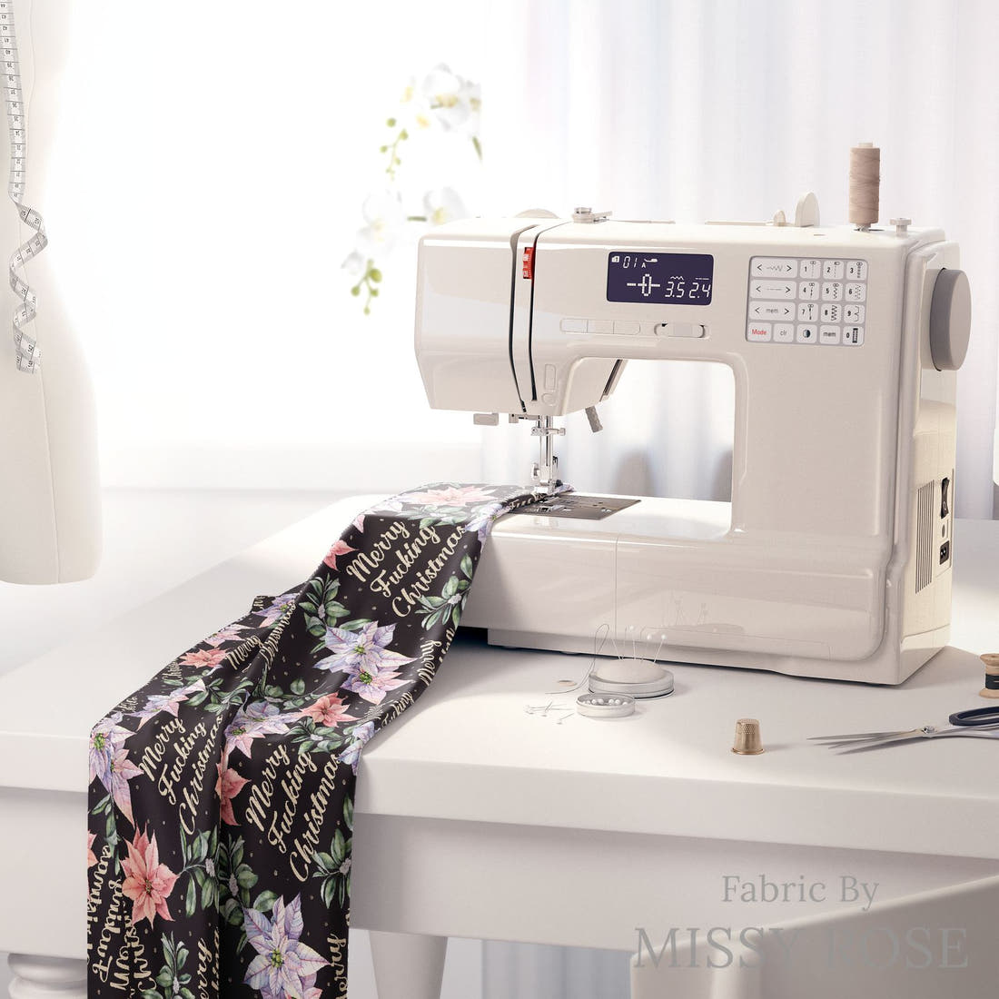 Profanity Fabric 307 on a sewing machine - premium fabric for sewing projects | Fabric by Missy Rose