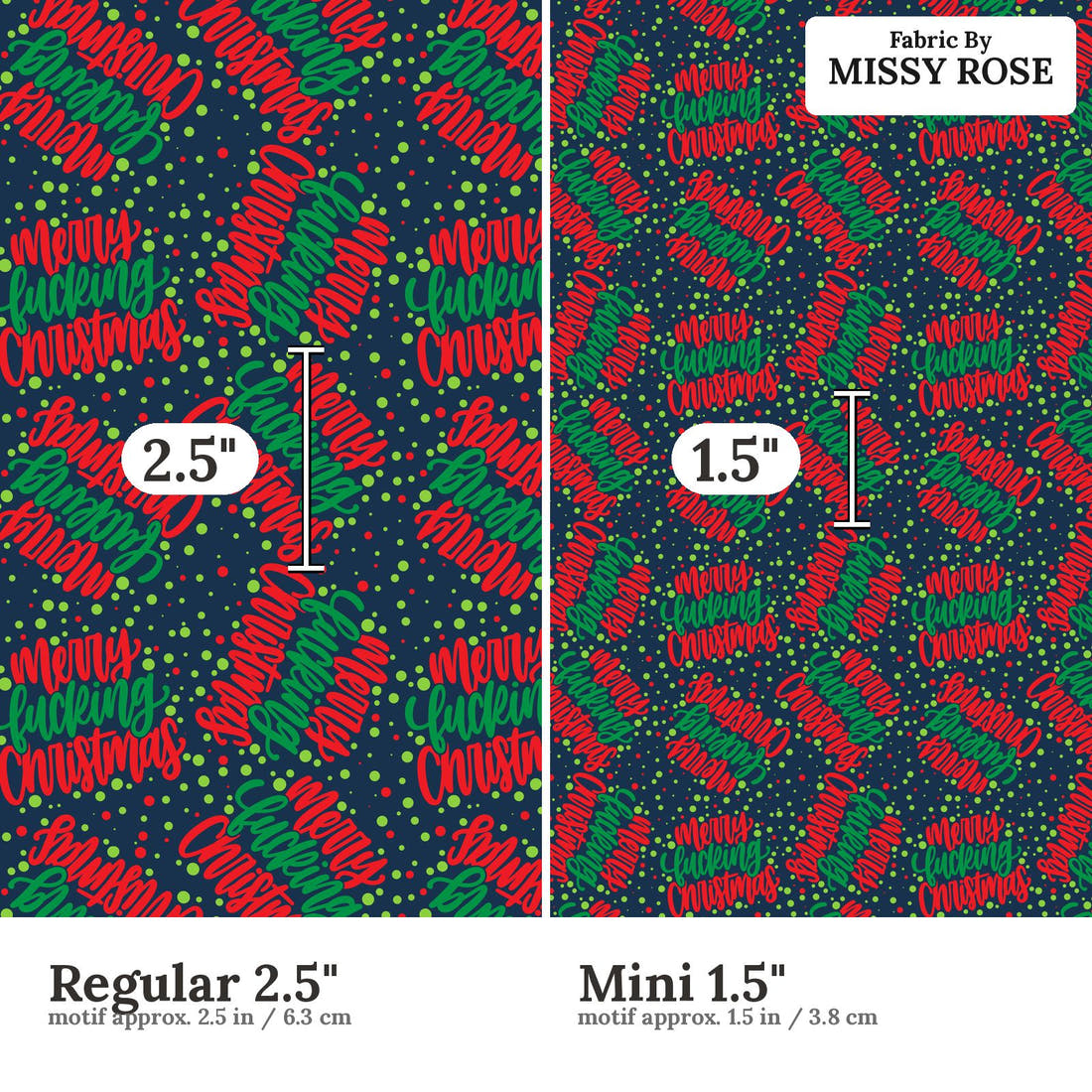Profanity Fabric 308 Regular 2.5 inch vs Mini 1.5 inch print scale side by side | Fabric by Missy Rose