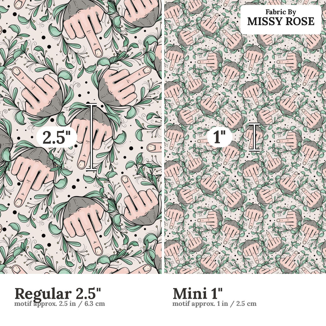 Profanity Fabric 310 Regular 2.5 inch vs Mini 1 inch print scale side by side | Fabric by Missy Rose