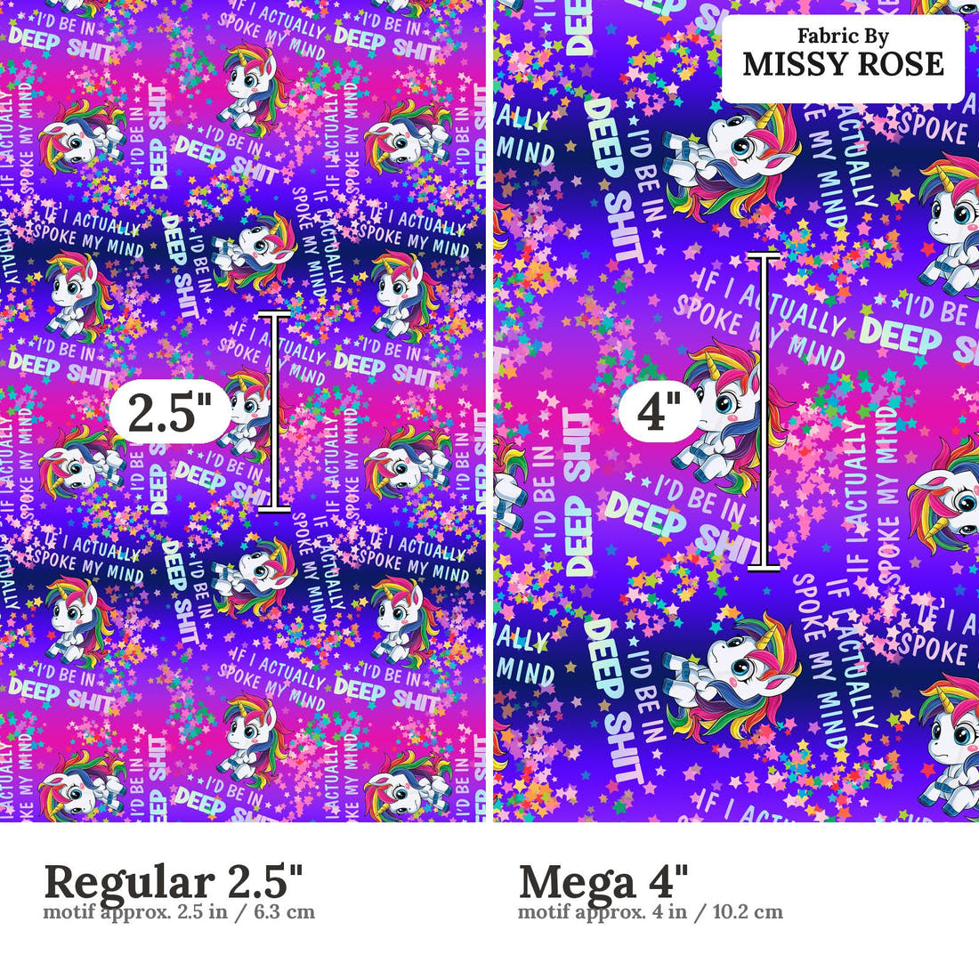 Profanity Fabric 311 Regular 2.5 inch vs Mega 4 inch print scale side by side | Fabric by Missy Rose