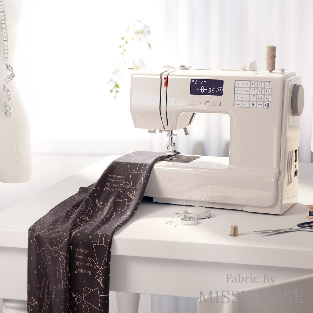 Profanity Fabric 313 on a sewing machine - premium fabric for sewing projects | Fabric by Missy Rose