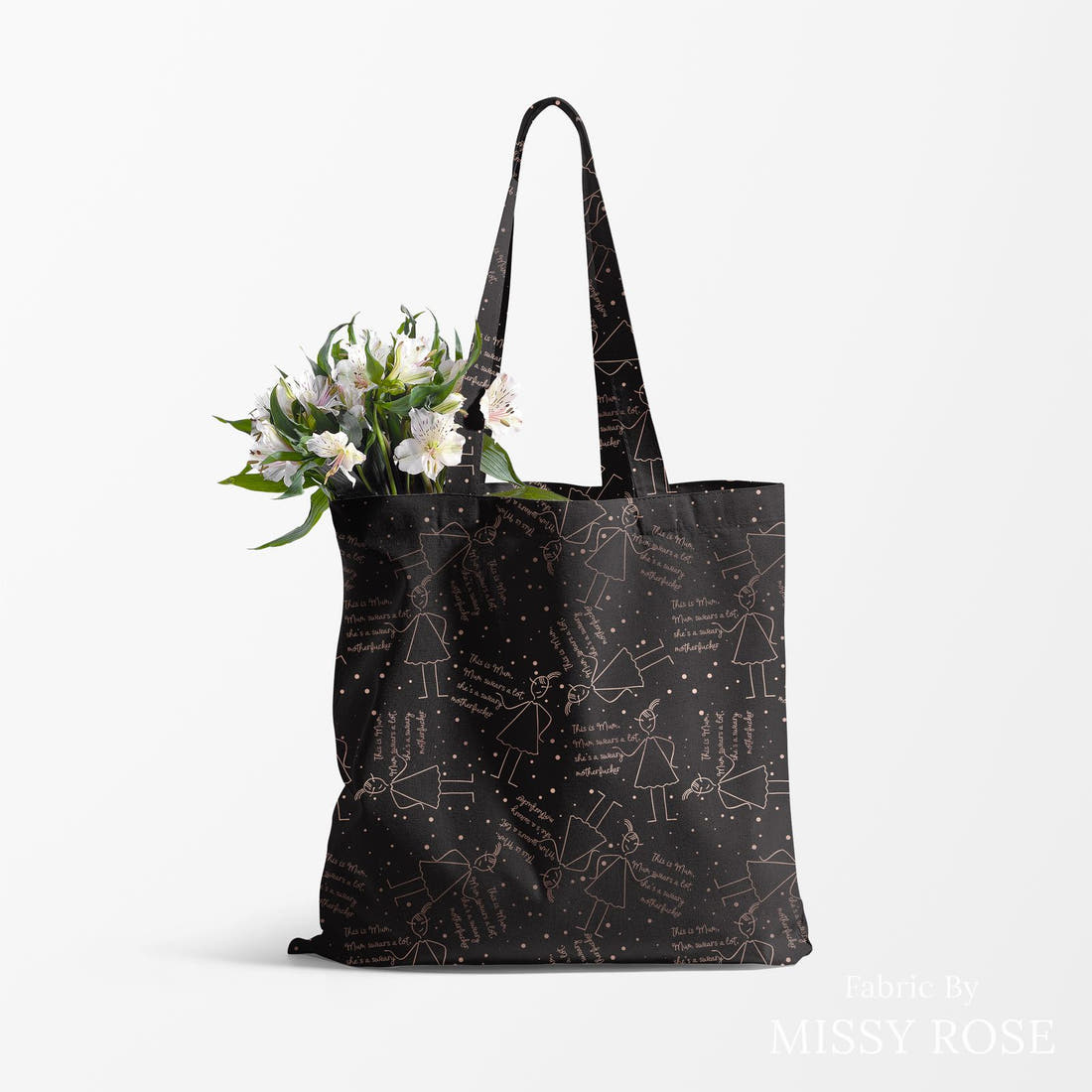 Profanity Fabric 313 made up as a tote bag - see how the print looks made up | Fabric by Missy Rose