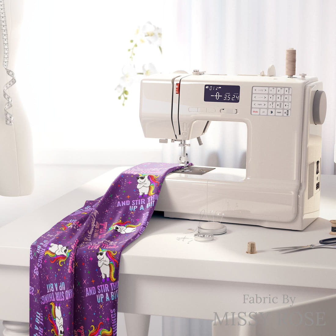Profanity Fabric 315 on a sewing machine - premium fabric for sewing projects | Fabric by Missy Rose