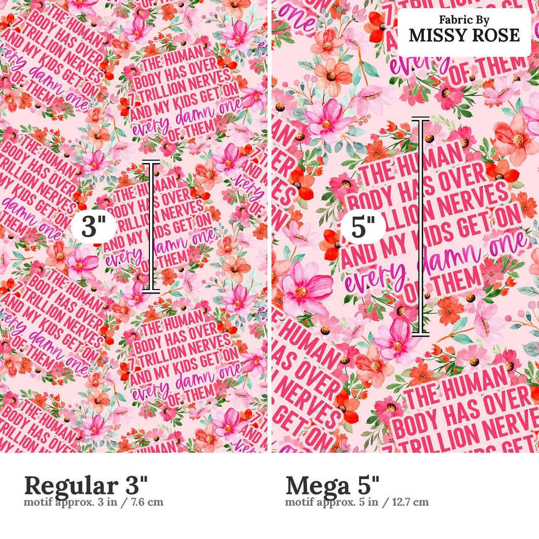 Profanity Fabric 318 Regular 3 inch vs Mega 5 inch print scale side by side | Fabric by Missy Rose